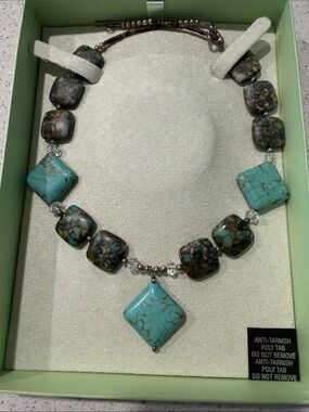 Ross-Simons Turquoise and Variegated Blue-Green Stone Necklace